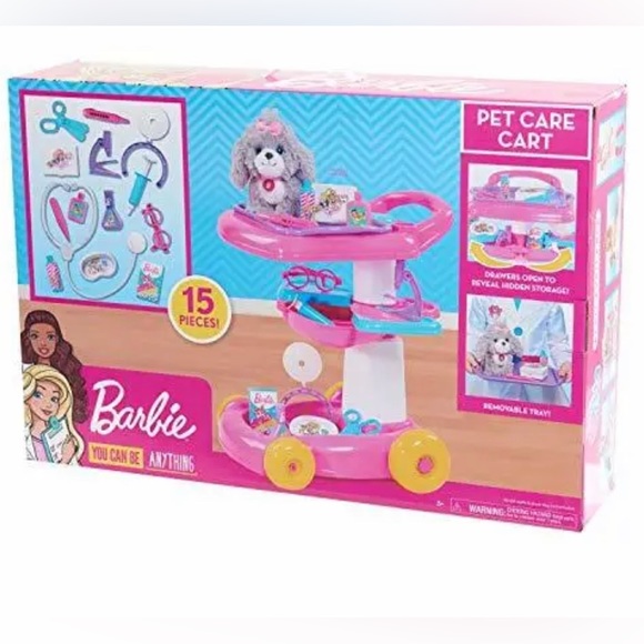 Barbie Pet Care Cart Includes 15 Pieces Drawers Open For Hidden Storage … - Picture 2 of 5